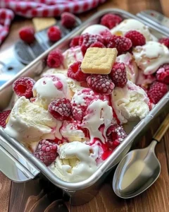 Delicious Berry Shortcake Ice Cream topped with fresh berries