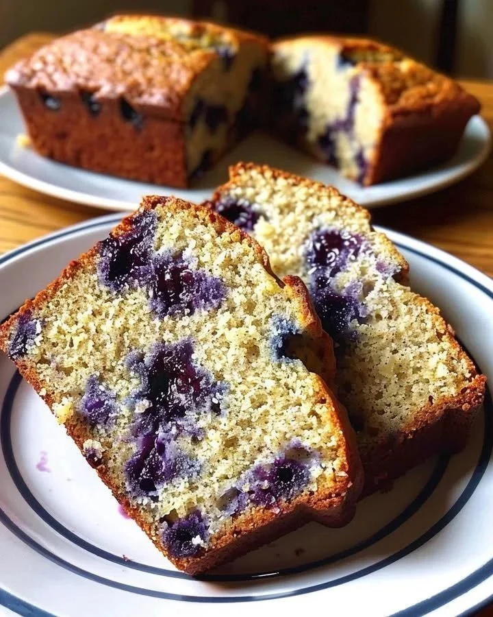Deliciously moist blueberry banana bread fresh from the oven