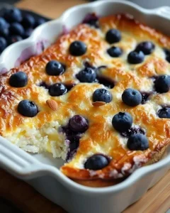 Blueberry cottage cheese protein bake served in a dish