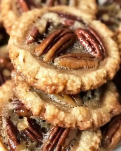 Buttery pecan pie cookies on a plate, showcasing their delicious texture.