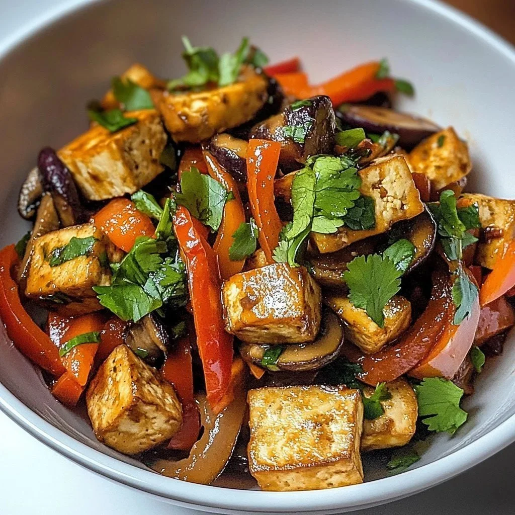 Cactus Pad Tofu Scramble served in a bowl with colorful vegetables