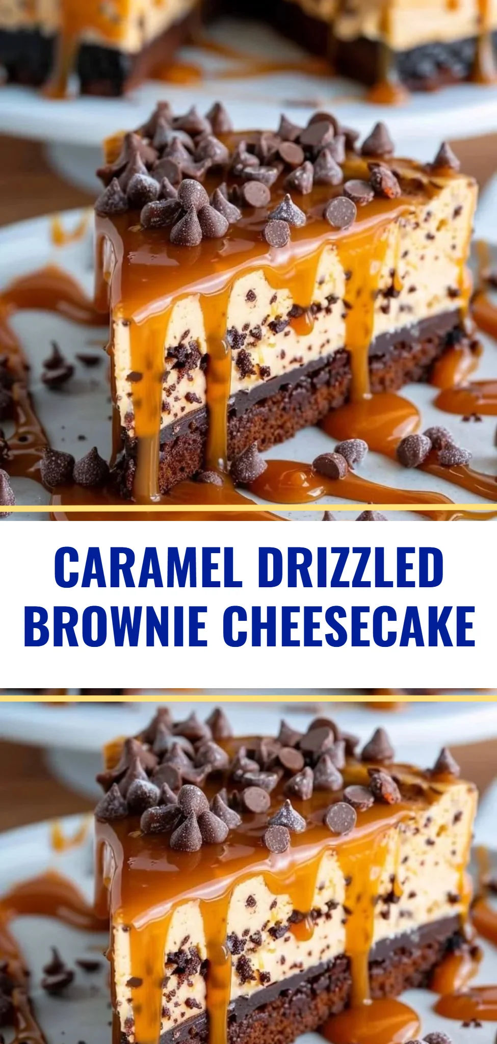 Caramel Drizzled Brownie Cheesecake