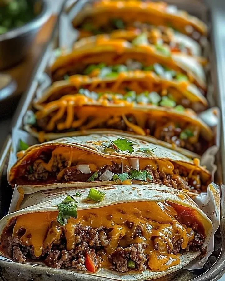 Cheesy beef taco tortilla pockets ready for serving