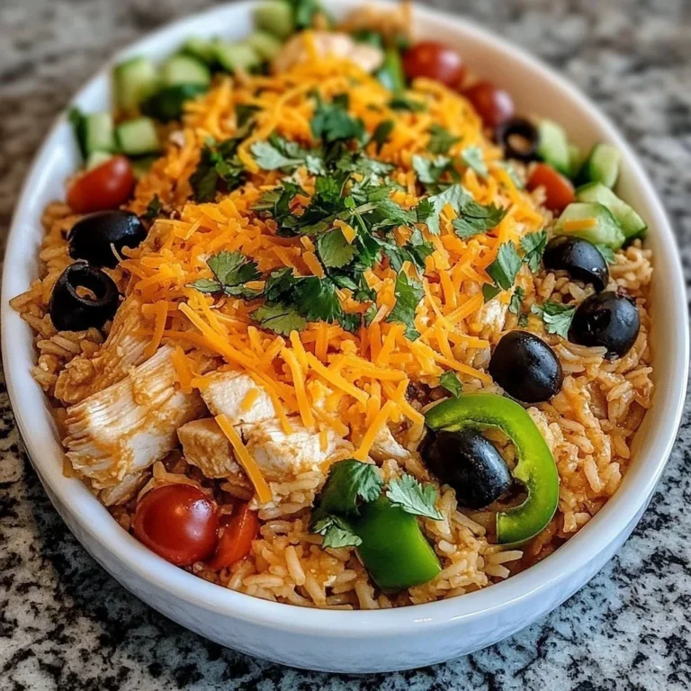 Cheesy Chicken Enchilada Rice Bake topped with melted cheese and cilantro