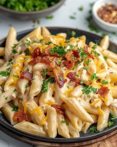 Delicious Cheesy Crack Chicken Penne served in a bowl