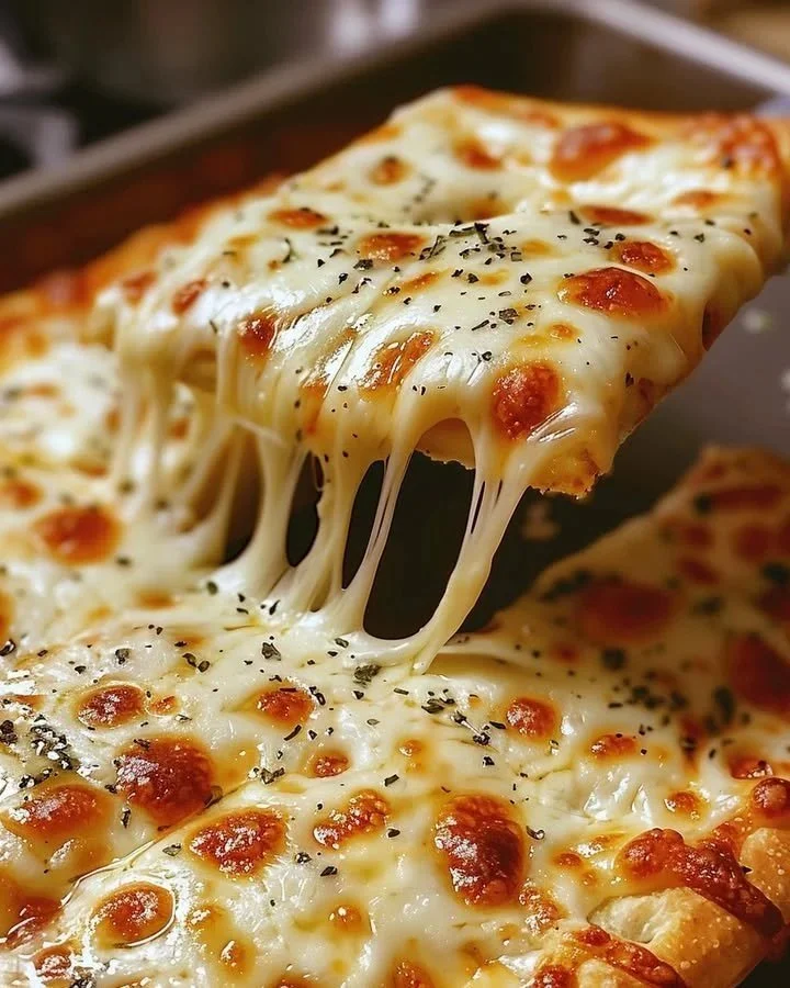 Plate of cheesy garlic breadsticks fresh out of the oven