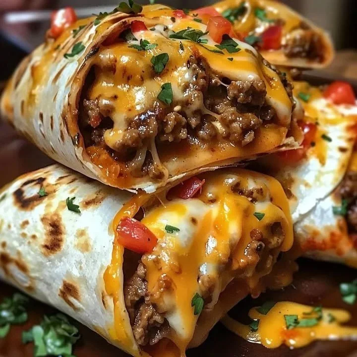 Cheesy nacho beef burrito bowls with toppings and colorful ingredients.