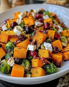 Cranberry roasted butternut squash salad with greens and nuts