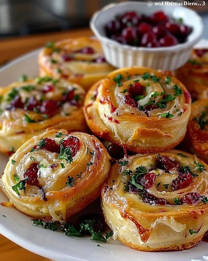 Cream Cheese Cranberry Feta Pinwheels on a serving platter
