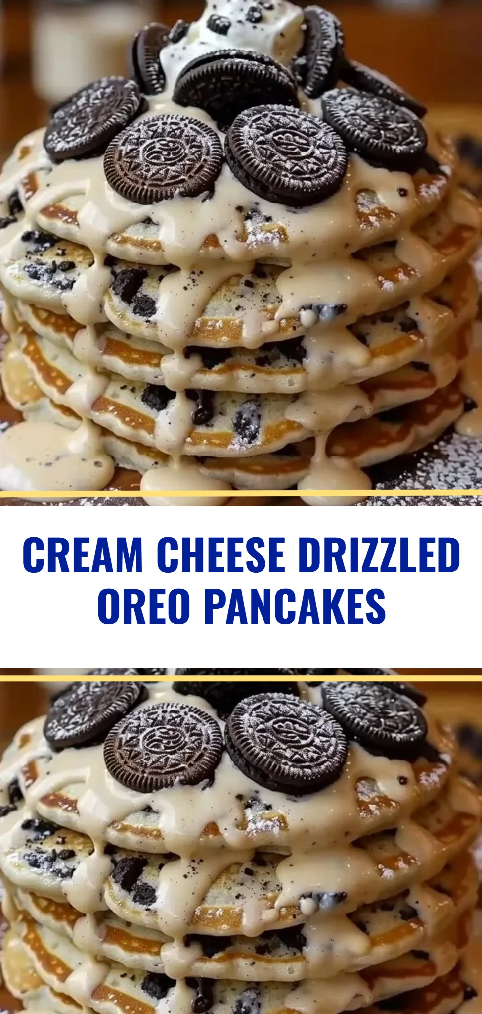 Cream Cheese Drizzled Oreo Pancakes