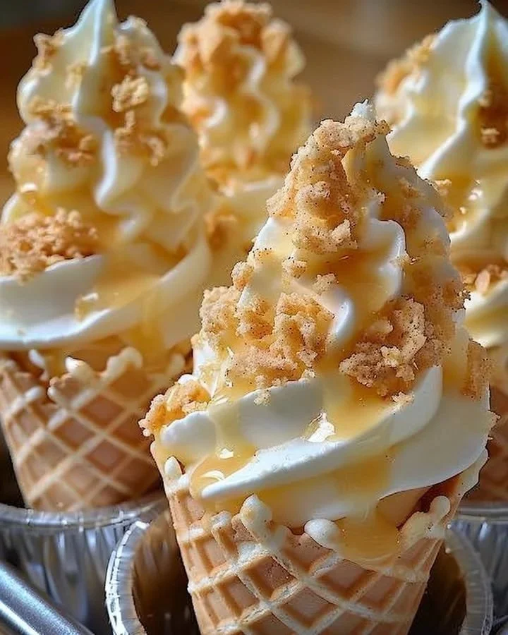 Creamy banana pudding cheesecake cones served in a dessert cup