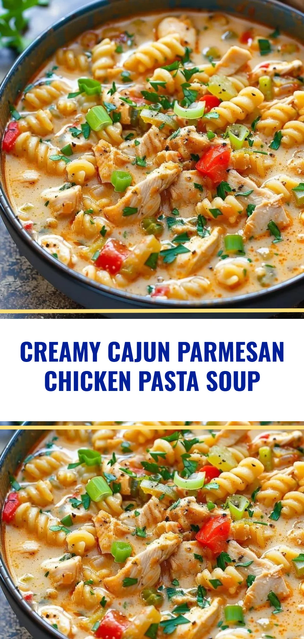 Creamy Cajun Parmesan Chicken Pasta Soup
