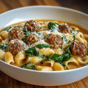 Bowl of creamy Italian meatball soup garnished with herbs and bread