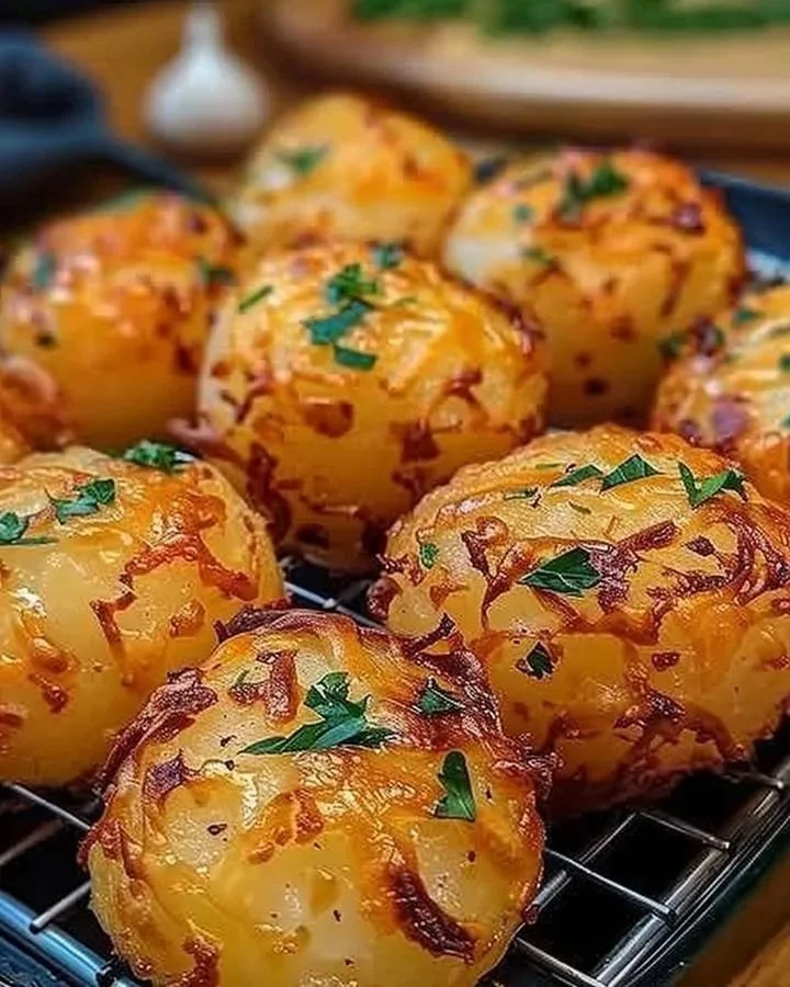 Crispy garlic butter potato bombs served on a plate