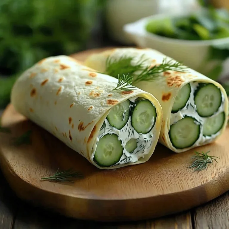 Cucumber and cottage cheese wrap on a plate garnished with herbs