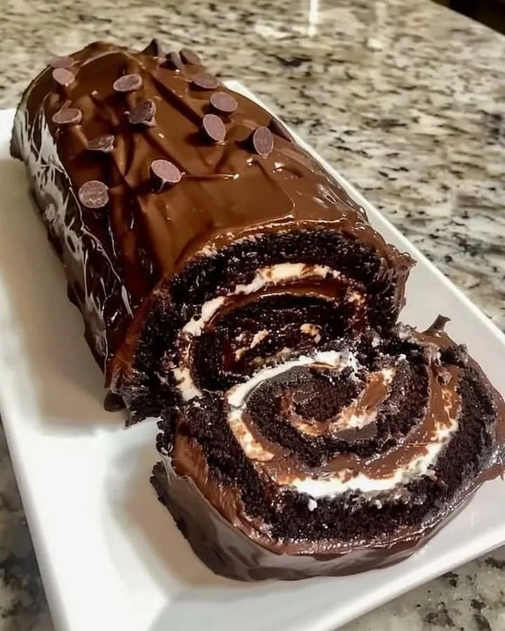 Decadent cocoa cake roll with rich chocolate flavor and creamy filling