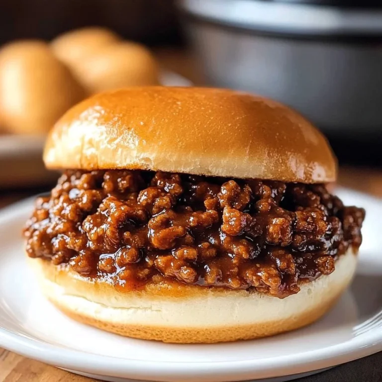 Slow cooker easy sloppy joes recipe on a plate with bun and toppings