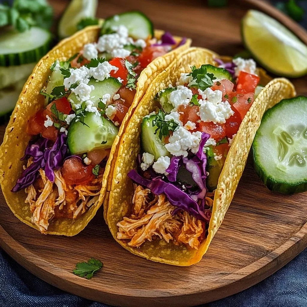 Healthy crockpot chicken tacos served with fresh toppings