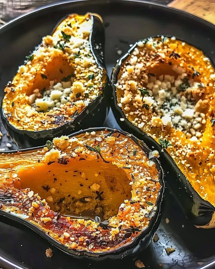 Herbed parmesan acorn squash roasted to perfection with herbs and cheese