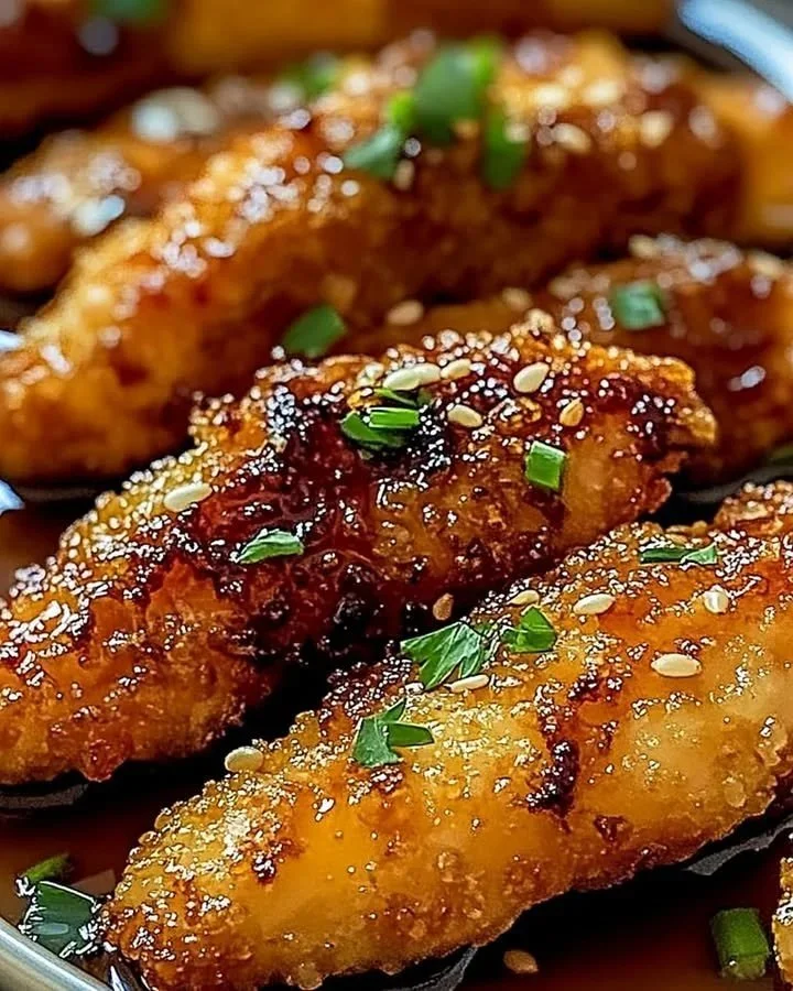 Delicious honey garlic air fryer chicken tenders on a plate