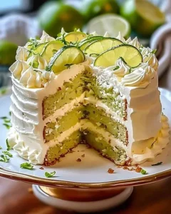 Delicious Key Lime Cake topped with creamy cream cheese frosting