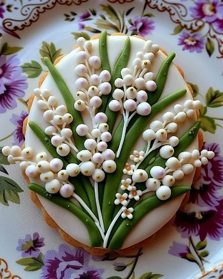 Lily of the Valley Sugar Cookies decorated with floral icing