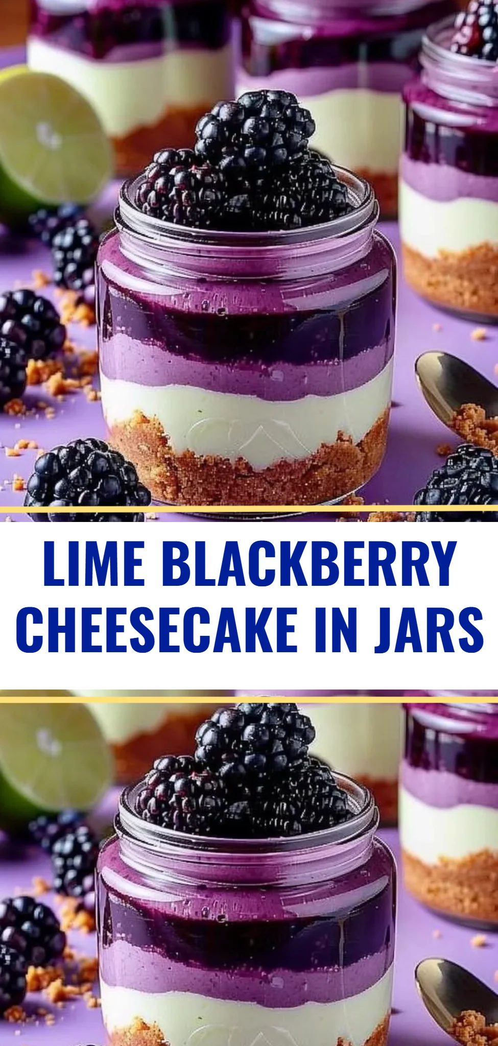 Lime Blackberry Cheesecake in Jars