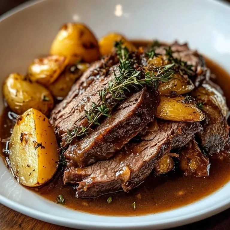 A beautifully cooked meltingly tender pot roast served with vegetables.
