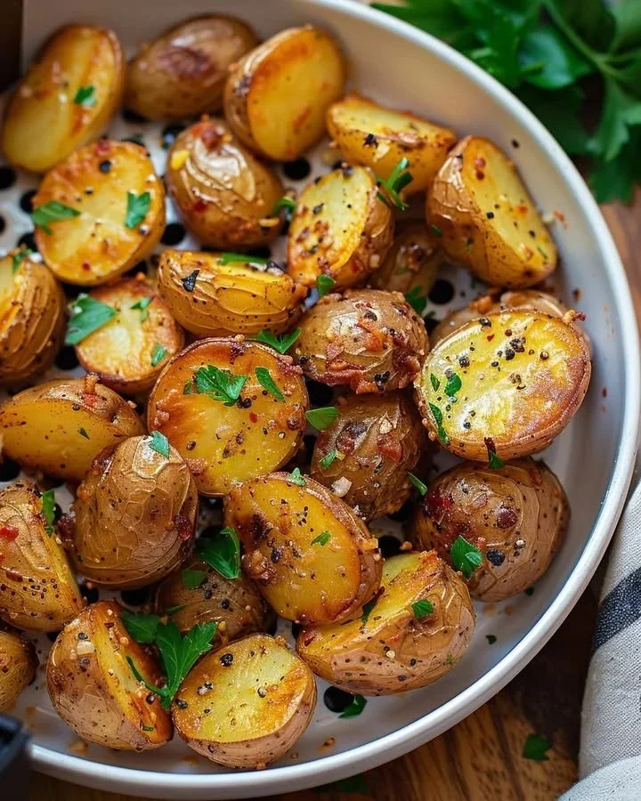 Crispy mustard roasted potatoes cooked in an air fryer