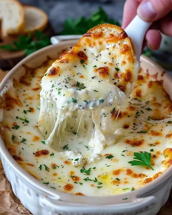Delicious Olive Garden smoked mozzarella fonduta served with fresh bread