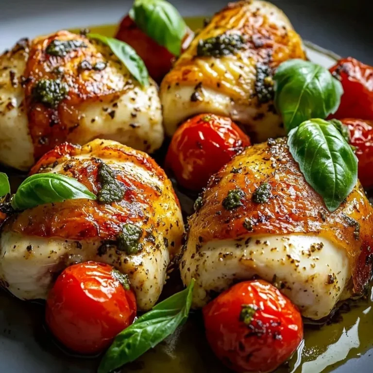 Pesto mozzarella tomato stuffed chicken recipe on a plate