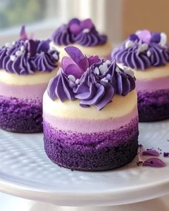 Purple ombre petite cakes beautifully decorated for special occasions