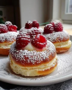 Freshly baked Raspberry Custard Swirl Buns with a rich custard filling