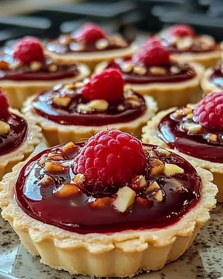 Delicious Raspberry Rhapsody Tartlets with fresh raspberries on a pastry base