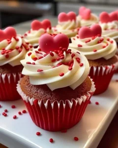 Decadent Valentine's Day cupcakes decorated with hearts and romantic designs